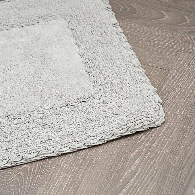 Laura Ashley Ruffle Border 100% Cotton Bath Rug Set, Light Grey, 17" x 24"/ 20" x 32"