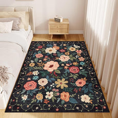 DUKINO 4x6 Feet Office Chair Mat, Lightweight Non Slip Washable Floral Area Rug, Indoor Low Pile & Non-Shedding Boho Design Rugs for Bedroom, Living Room, Dining Room, Black