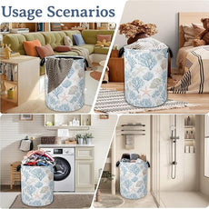 Starfish Coral Shells Laundry Hamper With Handle,Foldable Oxford Cloth Ocean Laundry Basket,20.8