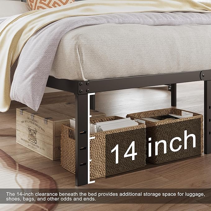 16 Inch Full Size Bed Frame with Headboard No Box Spring Needed, Heavy Duty Metal Platform with Steel Slat, Mattress Foundation, Easy Assembly, No Noise, Black