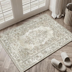 2x3 Area Rug Beige Washable Entryway Door Mat Indoor Vintage Medallion Floral Carpet Kitchen Bathroom Distressed Entrance Retro Small Non Slip Accent Throw Bedroom Office Dining Living Room