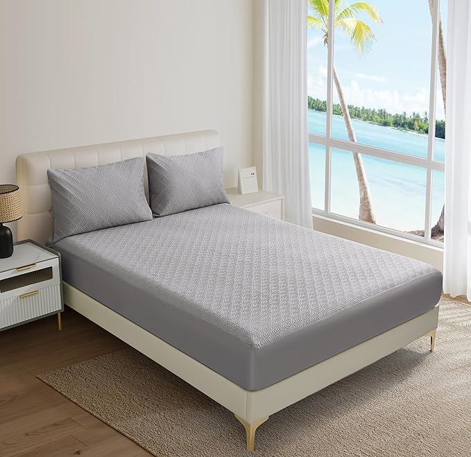 100% Waterproof Mattress Protector 18''Deep Pocket Breathable Incontinence Pads for Adults Kids Elderly Pets Machine Washable and Easy Care Bedwetting Pads (Gray, 54''x74'',Full)