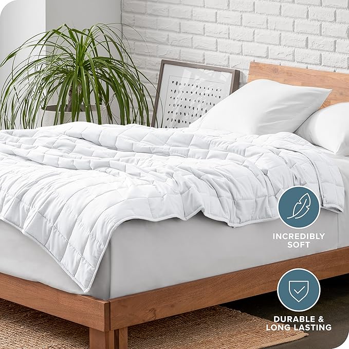 Bare Home Weighted Blanket Twin or Full Size 7lb (40" x 60") - All-Natural 100% Cotton - Premium Heavy Blanket Nontoxic Glass Beads (White, 40"x 60")
