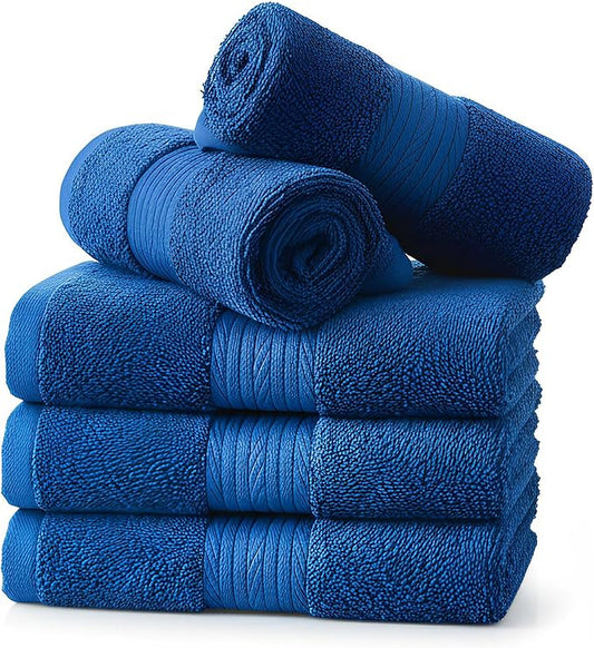 Ample Decor Washcloths Set of 5 12 X 12 Inch 100% Cotton 600 GSM, Soft Absorbent and Reusable Fingertip Towels, Ideal for Bathroom, Powder Room - Navy Blue