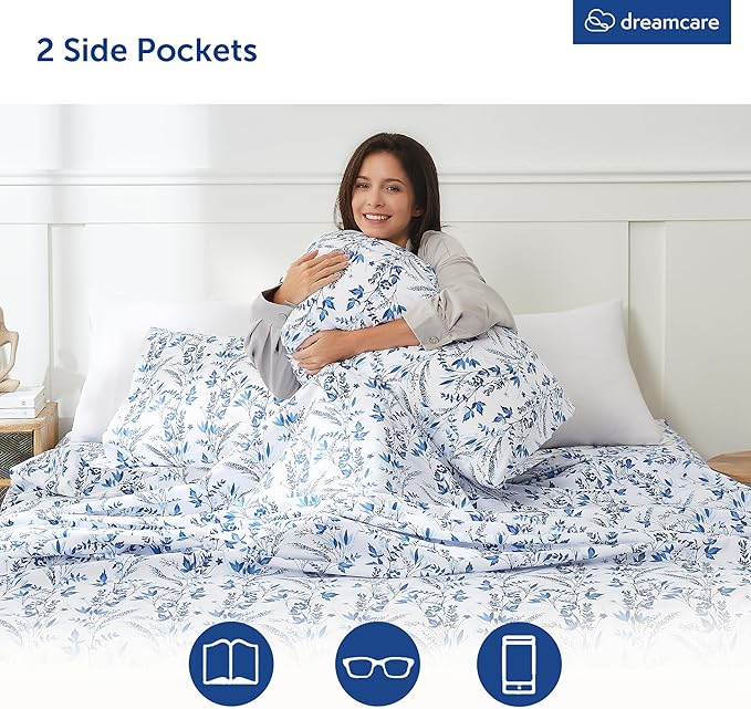 DREAMCARE Full Size Bed Sheets - Luxurious Floral Full Sheet Set - 4 Pc Ultra Soft Breathable Wrinkle Free Brushed Microfiber Floral Blue DREAMCARE
