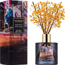 COCORRÍNA Reed Diffuser - Midnight New York 6.7 Fl.oz Reed Diffuser Set with 8 Sticks & Preserved Baby's Breath, Reed Diffuser for Home Bathroom Shelf Decor
