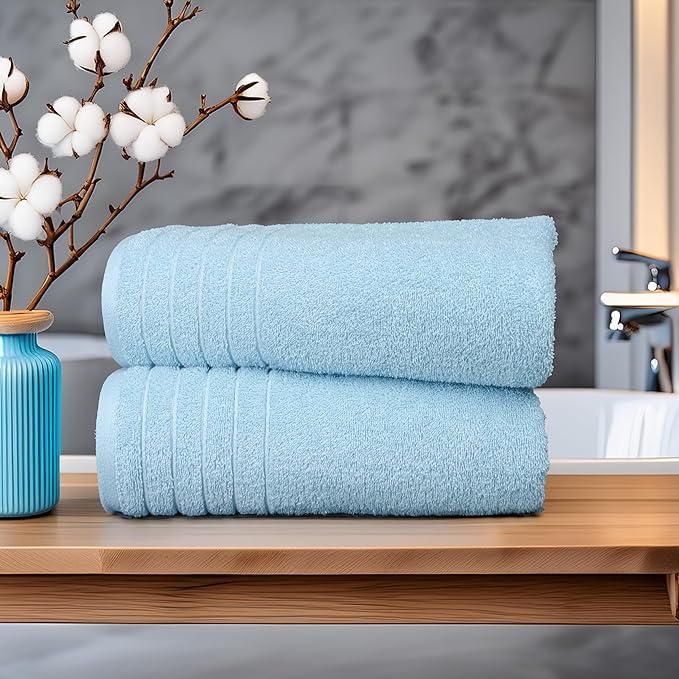 Tens Towels Pack of 2 Extra Large Bath Sheets 35 x 70 Inches, 100% Cotton, Larger & Lighter Weight, Quicker to Dry, Super Soft & Absorbent, Oversized Bath Towels, Sky Blue