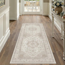 Beige Runner Rug 2x6 Washable Vintage Long Carpet for Hallway Kitchen Soft Retro Low Pile Thin Indoor Runner Non Slip Oriental Medallion Throw Rug for Bathroom Bedroom Laundry Dining Room