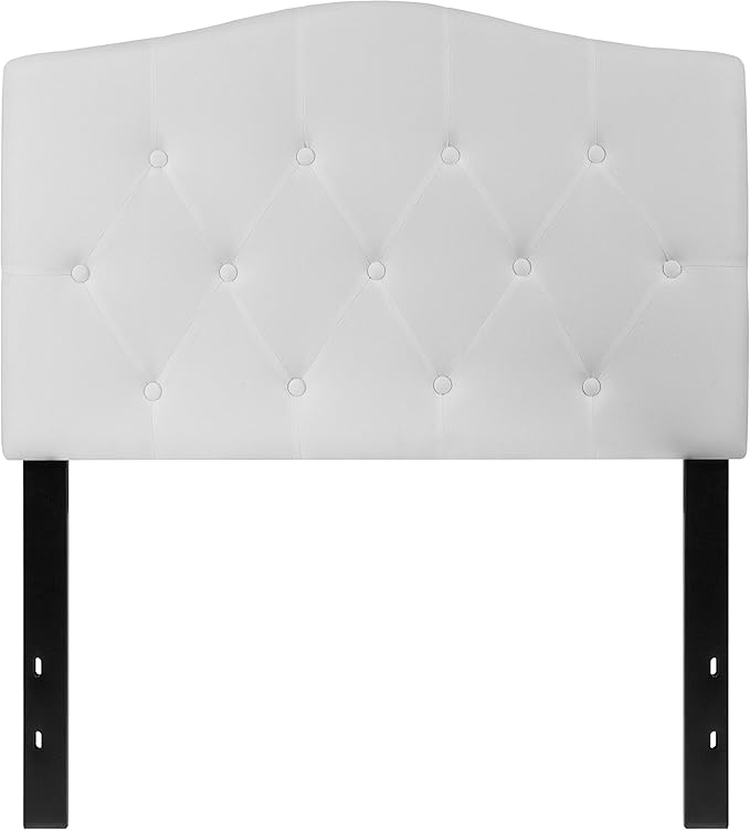 EMMA + OLIVER Twin Size Tufted Upholstered Headboard with Adjustable Metal Bed Rail Slots, Modern Fabric Upholstered Twin Headboard, White