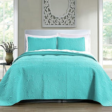 Pure Bedding Quilt Set Full/Queen Size Aqua - Oversized Bedspread - Soft Microfiber Lightweight Coverlet for All Season - 3 Piece Includes 1 Quilt and 2 Shams, Geometric Pattern