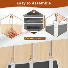 3 Packs 5-Tier Over the Door Storage Organizer with 10 Side Mesh Pockets, 48 lbs Load Capacity, 3 Hooks Design, Hanging Organizer with Clear Windows for Bathroom, Bedroom, Nursery, Kitchen-Grey