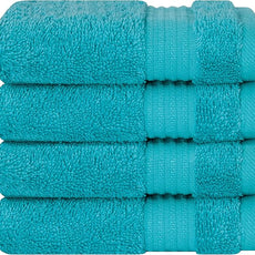 Cotton Paradise 100% Cotton Turkish Washcloth Set for Bathroom, 4 Piece Soft Absorbent Small Hand Face Towels Wash Rags, Aqua Blue