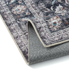 3x5 Washable Vintage Area Rug Black Grey Entryway Office Carpet Non-Slip Soft Low Pile Distressed Throw Rug for Entrance Living Room Bathroom Dining Room