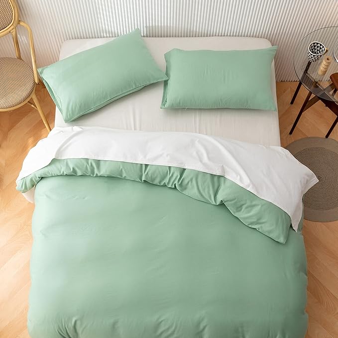 HeimenAogo Egyptian Cotton Duvet Cover Set Queen, Ultra Soft and Breathable Comforter Cover with Zipper Closure, High Thread Count Long Staple Cotton Blanket Cover 3pcs 90"×90", Silt Green