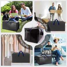 12 Pack Heavy Duty Extra Large Moving Bags W/Backpack Straps - Strong Handles & Zippers, Storage Totes For Space Saving, Fold Flat, Alternative to Moving Box and Storage Bin, Black
