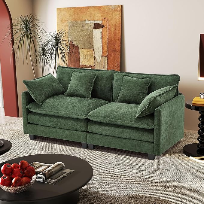 77.6" Modular Sectional Sofa,Loveseat Couch for Living Room, Modern Deep Seat Sofa 2 Seater Chenille Fabric Comfy Cloud Couches with Throw Pillows for Apartment,Small Spaces
