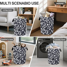 Funny Skull Laundry Basket Foldable Oxford Cloth Tote Bag Laundry Hamper Clothes Storage Bucket Organizer For Bathroom/Laundry Storage/Bedroom 19.6x15.7 Inch