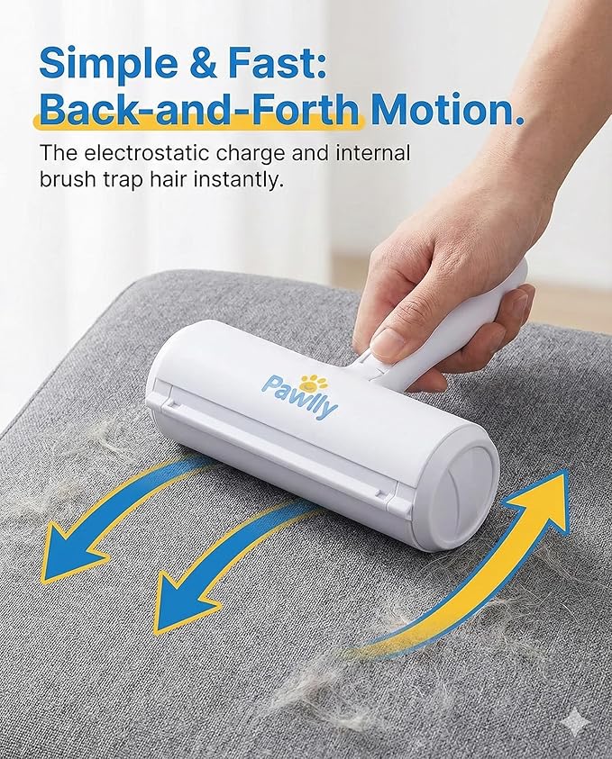 Pet Hair Remover Roller – Reusable Lint Roller for Pet Hair, Dog & Cat Hair Remover – Self-Cleaning Fur Removal Tool for Couch, Sofa, Furniture, Carpet, Car Seats & Bedding – No Refills Needed