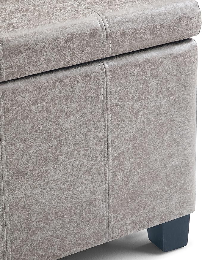 SIMPLIHOME Dover 36 inch Wide Contemporary Rectangle Storage Ottoman Bench in Distressed Grey Taupe Vegan Faux Leather, Assembled, For the Living Room, Entryway and Family Room