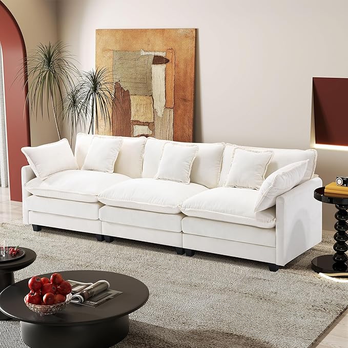 113.4" Modular Sectional Sofa,Cloud Couch for Living Room, Modern Deep Seat Sofa 3 Seater Chenille Fabric Comfy Couches with Throw Pillows for Apartment