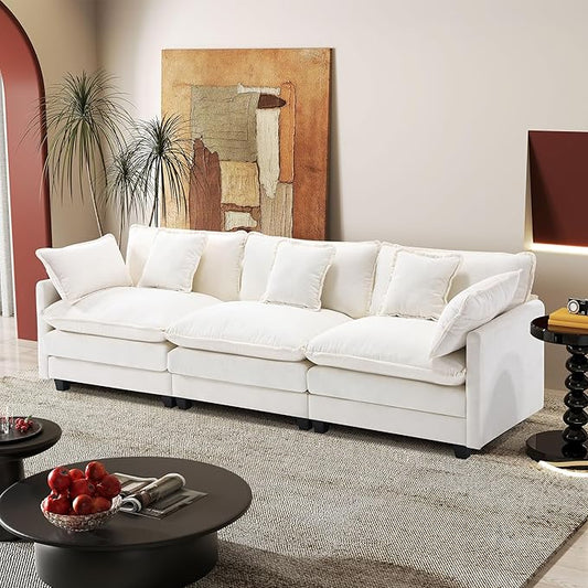 113.4" Modular Sectional Sofa,Cloud Couch for Living Room, Modern Deep Seat Sofa 3 Seater Chenille Fabric Comfy Couches with Throw Pillows for Apartment