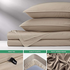 Pure Bamboo King Sheets, Genuine 100% Organic Viscose Derived from Bamboo Bed Sheet Set, Luxuriously Soft & Cooling, Double Stitching, 2 Year Quality Promise (King, Sand)