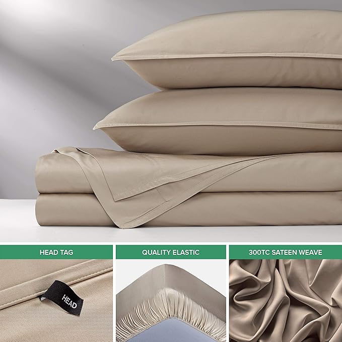 Pure Bamboo King Sheets, Genuine 100% Organic Viscose Derived from Bamboo Bed Sheet Set, Luxuriously Soft & Cooling, Double Stitching, 2 Year Quality Promise (King, Sand)