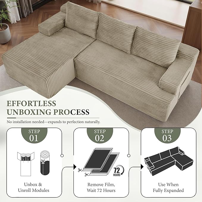 96''Sectional Couches for Living Room Modern Modular Sectional Sofa Upholstered Boneless Couch Comfy Cloud Couch with Chaise (Camel, 96''W Left Facing Chaise)