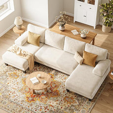 U-Shaped Sectional Couches for Living Room | 112 Inch Modern Sectional Couch | Warm White Chenille Sofa with Double Chaise for Apartment