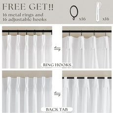 White Short Linen Curtains 45 Inch Length 2 Panel Set for Small Windows Rustic Country Linen Cotton Light Filtering Drapes Privacy Pinch Pleated Back Tab Semi Sheer Kitchen Curtains 45 Inches Long