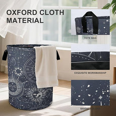 Sun Moon Laundry Basket Foldable Oxford Cloth Tote Bag Laundry Hamper Clothes Storage Bucket Organizer For Bathroom/Laundry Storage/Bedroom 19.6x15.7 Inch