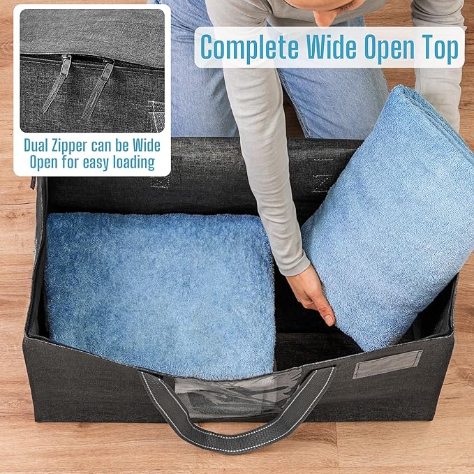 VENO 1 Pack Moving Bags, Christmas Storage Bins, Moving Boxes Alternative, Comforter and Blanket Storage Bags, College Dorm Packing Supplies, Foldable Heavy-Duty Tote with Window (Gray, 1 Pack)