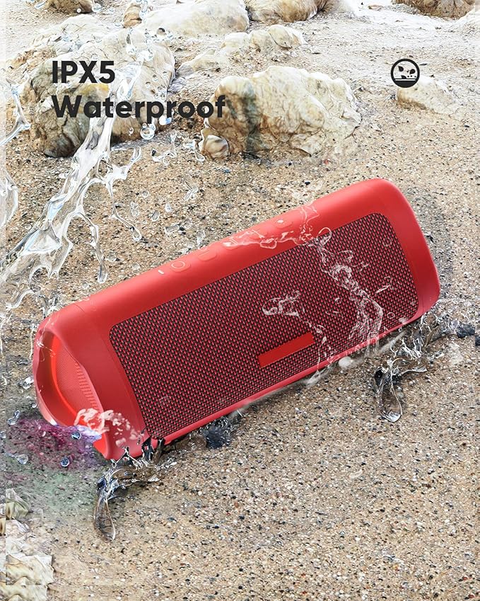Bluetooth Speaker with HD Sound, Portable Wireless, IPX5 Waterproof, Up to 20H Playtime, TWS Pairing, BT5.3, for Home/Party/Outdoor/Beach, Electronic Gadgets, Birthday Gift (Red)