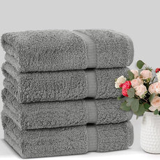 Chakir Turkish Linens 100% Cotton Premium Turkish Towels for Bathroom | 27'' x 54'' (4-Piece Bath Towels - Gray)