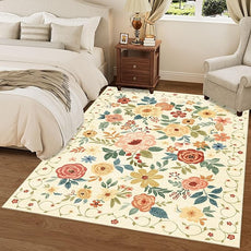 DUKINO 9x12 Area Rug, Floral Rugs for Living Room, Lightweight Non Slip Washable Rug, Indoor Low Pile & Non-Shedding Boho Design Rugs for Bedroom, Living Room, Dining Room, Beige Yellow