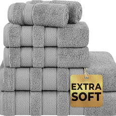 American Soft Linen Salem Turkish Bath Towel Set, 100% Cotton 600 GSM 6 Piece Towels for Bathroom, 2 Bath Towels 2 Hand Towels 2 Washcloths, Light Grey