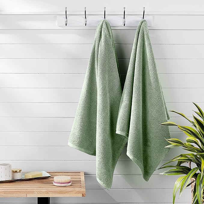 Amazon basics 100% cotton quick-dry lightweight bath towel, 2-pack, seafoam green, 54" x 30"