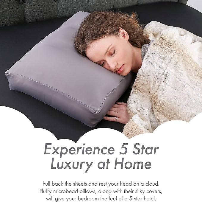 Cover Only for Premium Microbead Bed Pillow, Small Extra Smooth - Ultra Comfortable Sleep with Silk Like Anti Aging Cover 85% Spandex/ 15% Nylon Breathable, Cooling Stone Grey