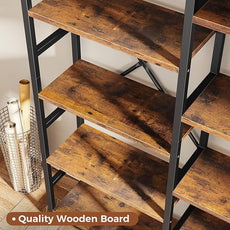SUPERJARE Triple 5 Tier Bookshelf, Bookcase with 14 Open Display Shelves, Wide Book Shelf Book Case for Home & Office, Rustic Brown