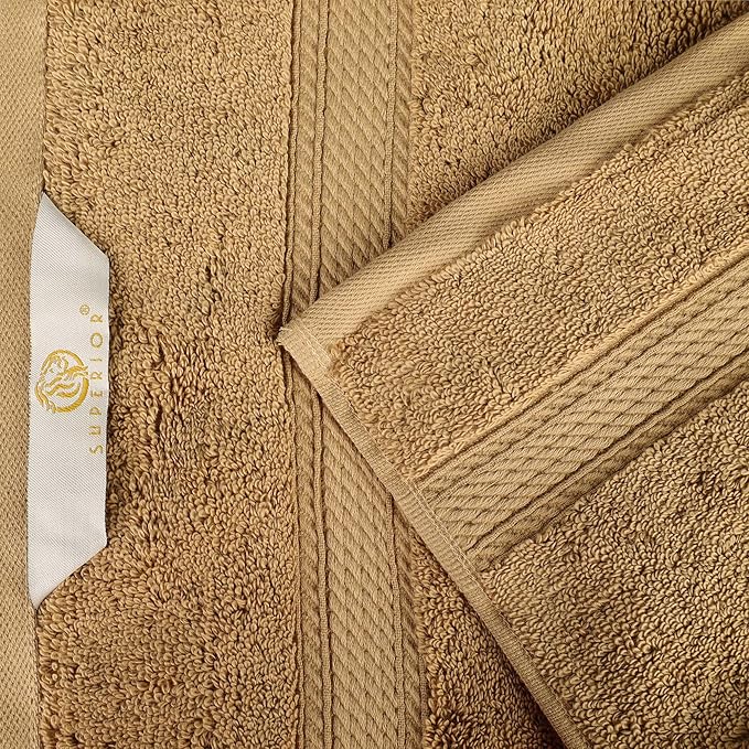 Superior Egyptian Cotton Pile Bath Towel Set of 4, Ultra Soft Luxury Towels, Thick Plush Essentials, Absorbent Heavyweight, Guest Bath, Hotel, Spa, Home Bathroom, Shower Basics, Toast