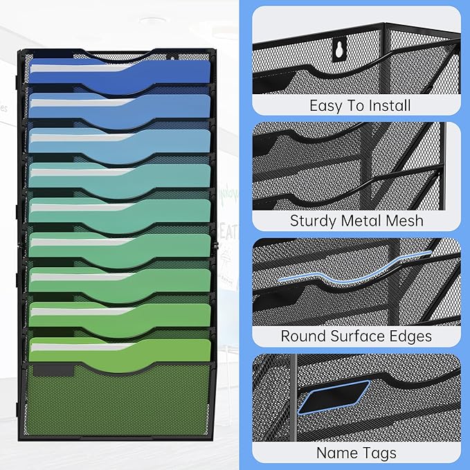 Kuntine.B Wall File Organizer (Black, 10 Tier)
