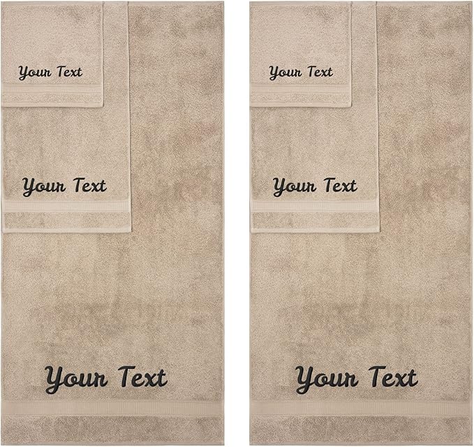 Personalized Towels, Hotel & Spa Quality, Super Soft, Highly Absorbent, Bathroom Sets, 100% Cotton Monogrammed towels 6 Piece Towel Set, Includes 2 Bath Towels, 2 Hand Towels, 2 Washcloths, Beige