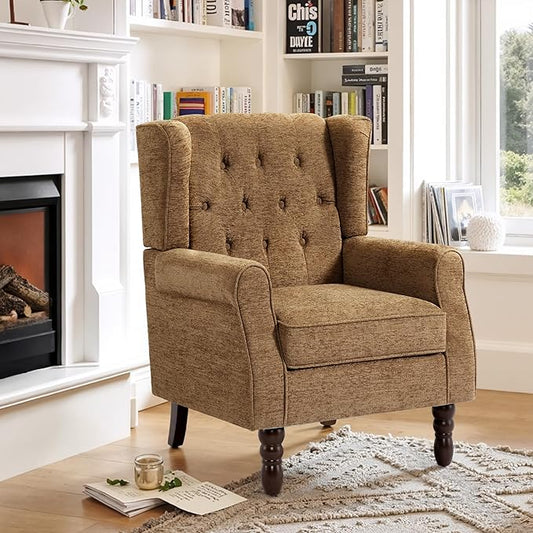 Lumibee High Back Accent Chair,Upholstered Wingback Armchair with Solid Wood Legs for Small Spaces,Comfy Single Sofa Chair for Living Room,Bedroom,Office-Gray