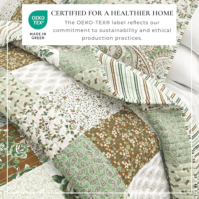 Great Bay Home 3-Piece King/California King Microfiber Quilt Set with Shams - Patchwork Floral Reversible Design - Lightweight, All-Season, Layerable Bedding Set (Floral Grid - Brown)