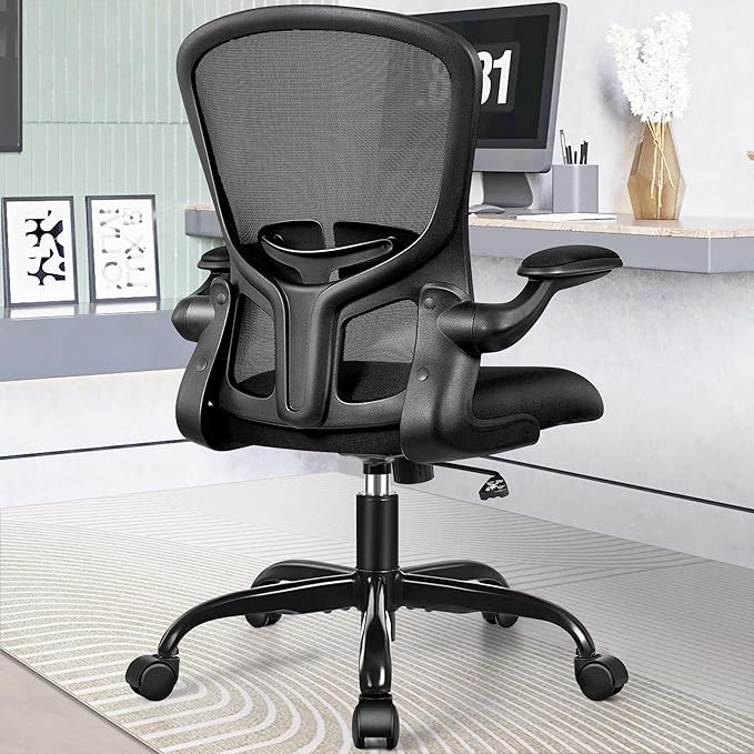 FelixKing Office Desk Chairs, Ergonomic PC Desk Chair with Wheels, Adjustable Lumbar Support and Height, Swivel Computer Chair with Flip-up Armrests, Ergo Mesh Backrest for Working (Black, Pack of 4)