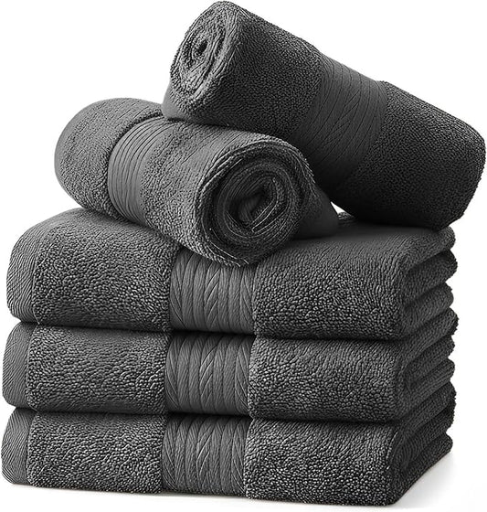 Ample Decor Washcloths Pack of 5 12 X 12 Inch, 600 GSM 100% Cotton Soft Absorbent, Premium Quality Durable Ideal for Bathroom, Pool, Hotel, Spa - Grey