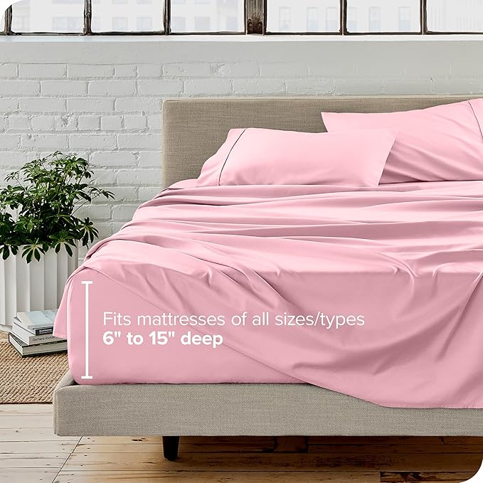 Bare Home Queen Sheet Set - Luxury 1800 Ultra-Soft Microfiber - Double Brushed - Deep Pockets - Easy Fit - 4 Piece Set - Bedding Sheets & Pillowcases (Queen, Light Pink) BareHome