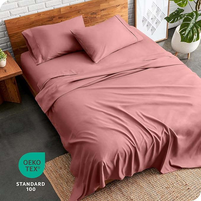 Bare Home Split Head Flex King Sheet Set - 1800 Ultra-Soft Microfiber Bed Sheets - Double Brushed - Deep Pockets - Easy Fit - 4 Piece Set - FlexTop Bedding Sheets (Split Head Flex King, Dusty Rose) BareHome