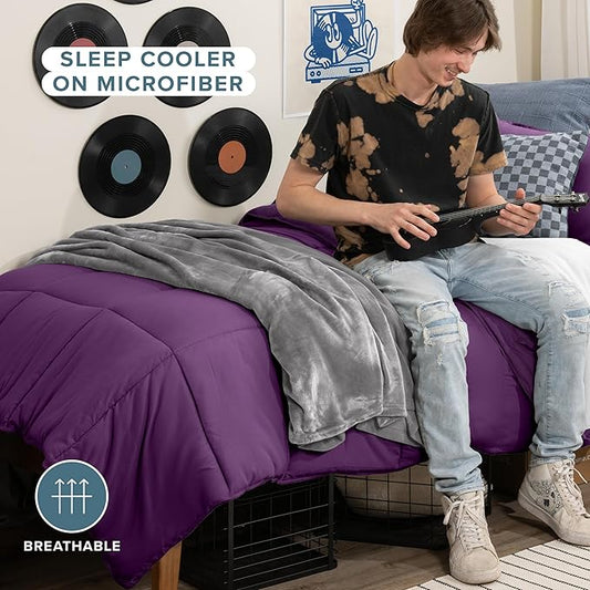 Bare Home Comforter Set - Twin/Twin Extra Long Size - Ultra-Soft - Goose Down Alternative - Premium 1800 Series - All Season Warmth (Twin/Twin XL, Plum)