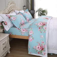 FADFAY Shabby Pink Floral Bed Sheet Set 100% Cotton Deep Pocket 4-Piece Twin Size